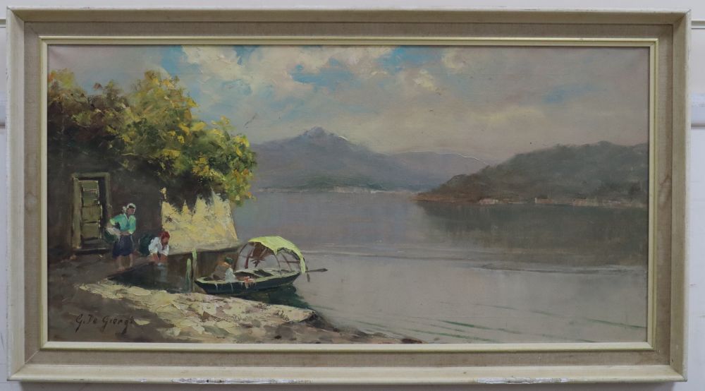 G. de Giorgi, oil on canvas, Italian lake scene, signed, 39 x 79cm